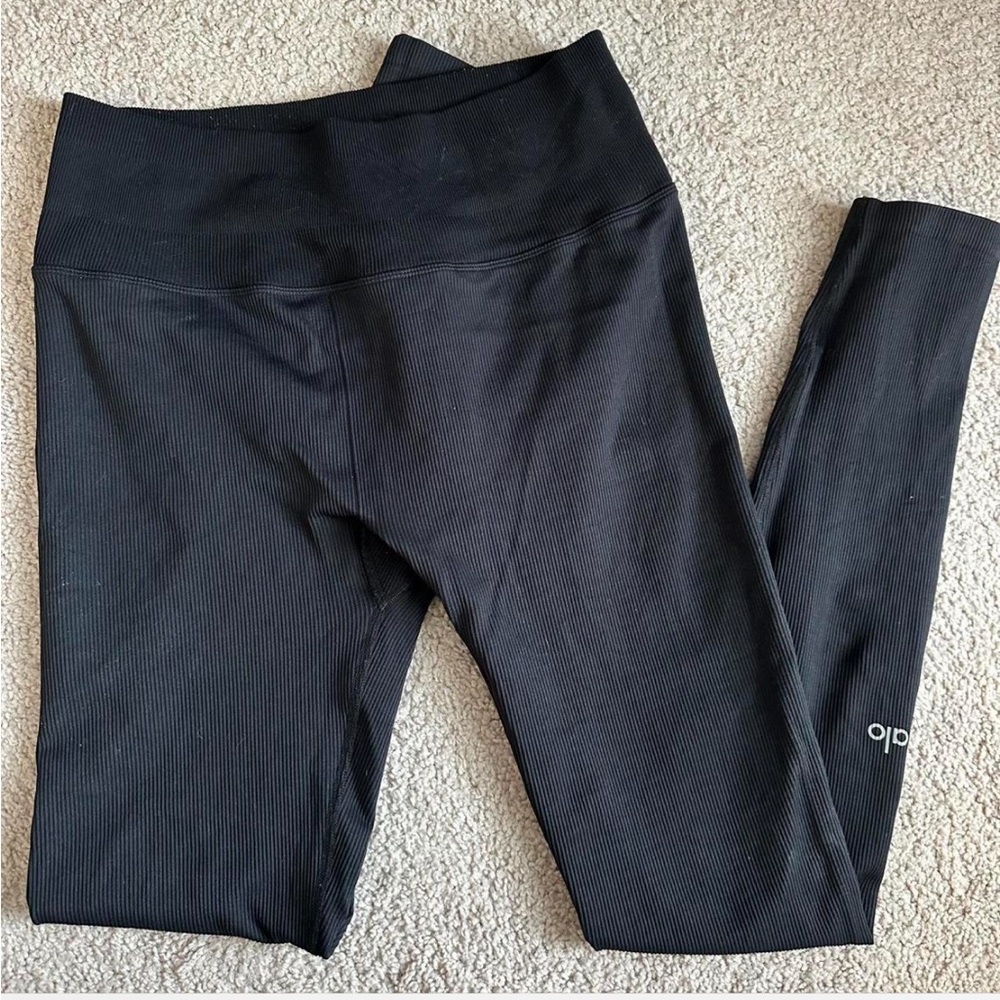Alo Black Ribbed High-Waist Leggings